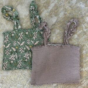 2 Aerie Tank Tops Size Small & XS Ruffled Sleeves Feminine Fun and Super Cute